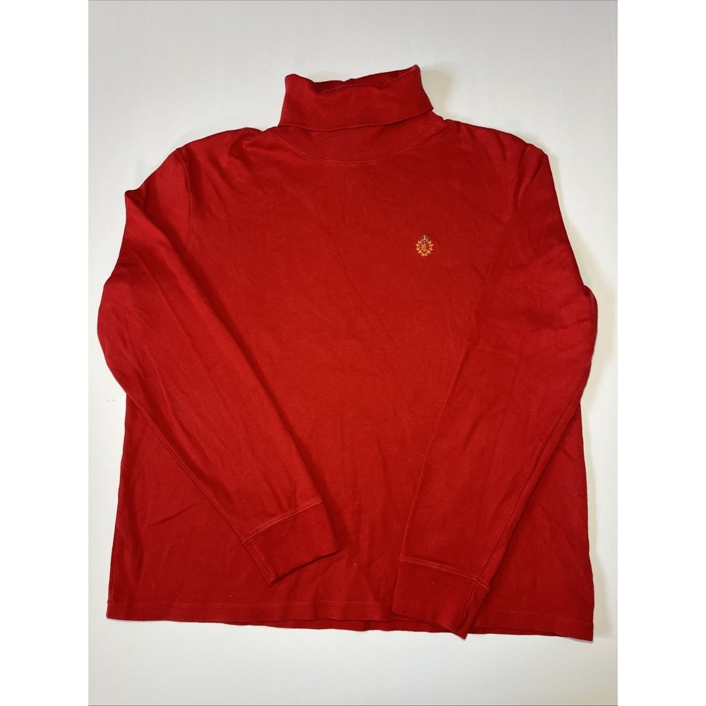Lauren Ralph Lauren RLL Red Turtle Neck Gold Crest Size L Large 100% Cotton